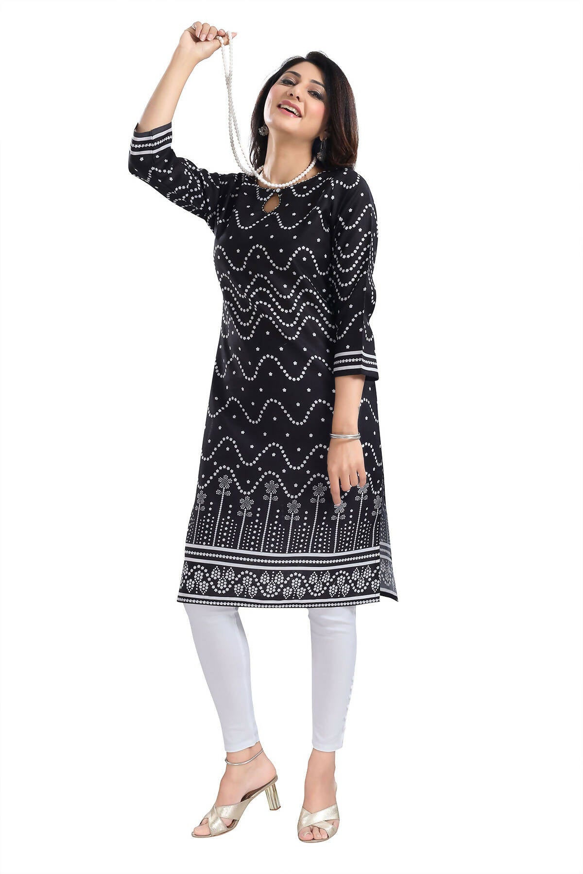 Snehal Creations Wonderful Black Designer Digital Print Cotton Slub Fabric Long Kurti Tunic