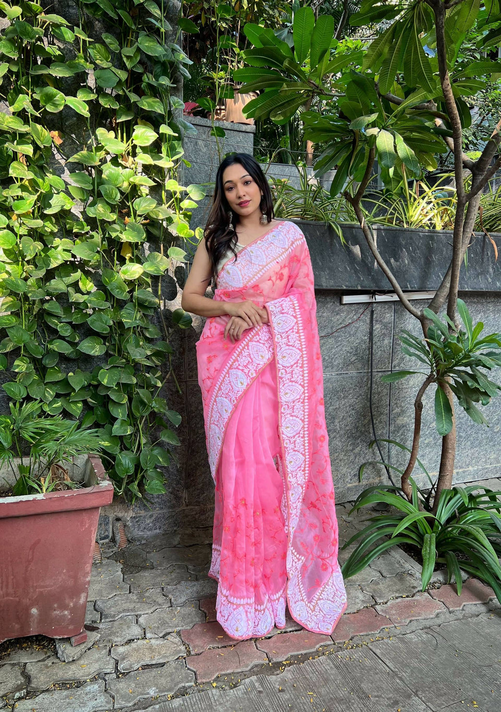 Vamsee Palak Saavi Pink Organza Saree