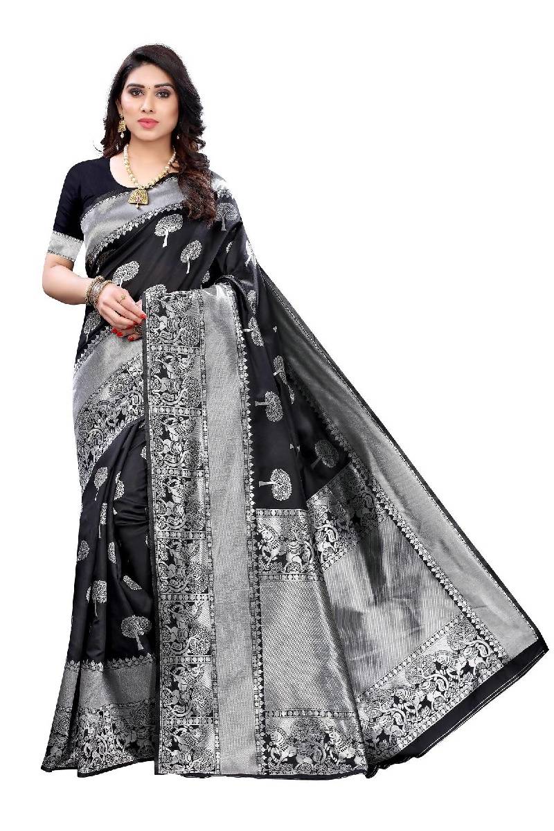 Vamika Banarasi Jacquard Weaving Black Saree (AMEE BLACK)