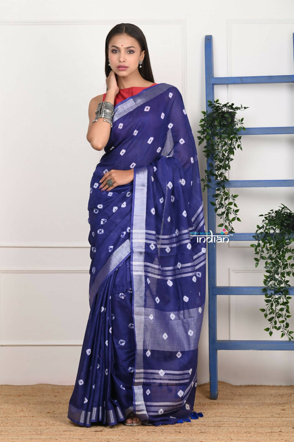 Very Much Indian Handmade Tie And Dye Cotton Saree By Women Weavers - Indigo Blue