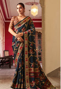 Monjolika Fashion Silk Blend Navy Blue Printed Saree