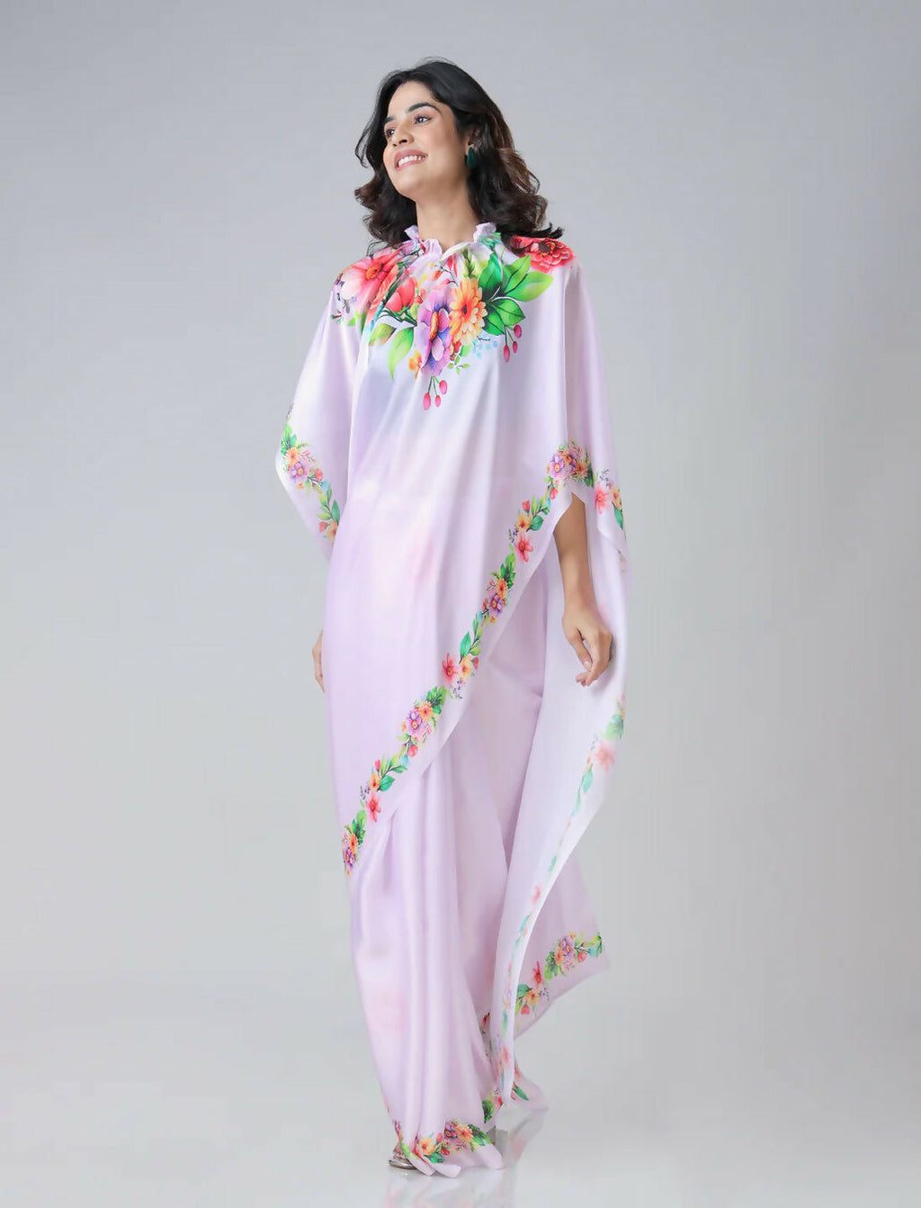 Vastranavya Mauve Freehand Flower Print Ready to Wear Saree