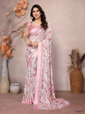 Designer Partywear Peach Bright Moss Satin Patta Fancy Saree - Kanak