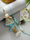 NVR Women & Men Set of 2 Blue Krishna Pearl Bhaiya Bhabhi Rakhi With Roli Chawal