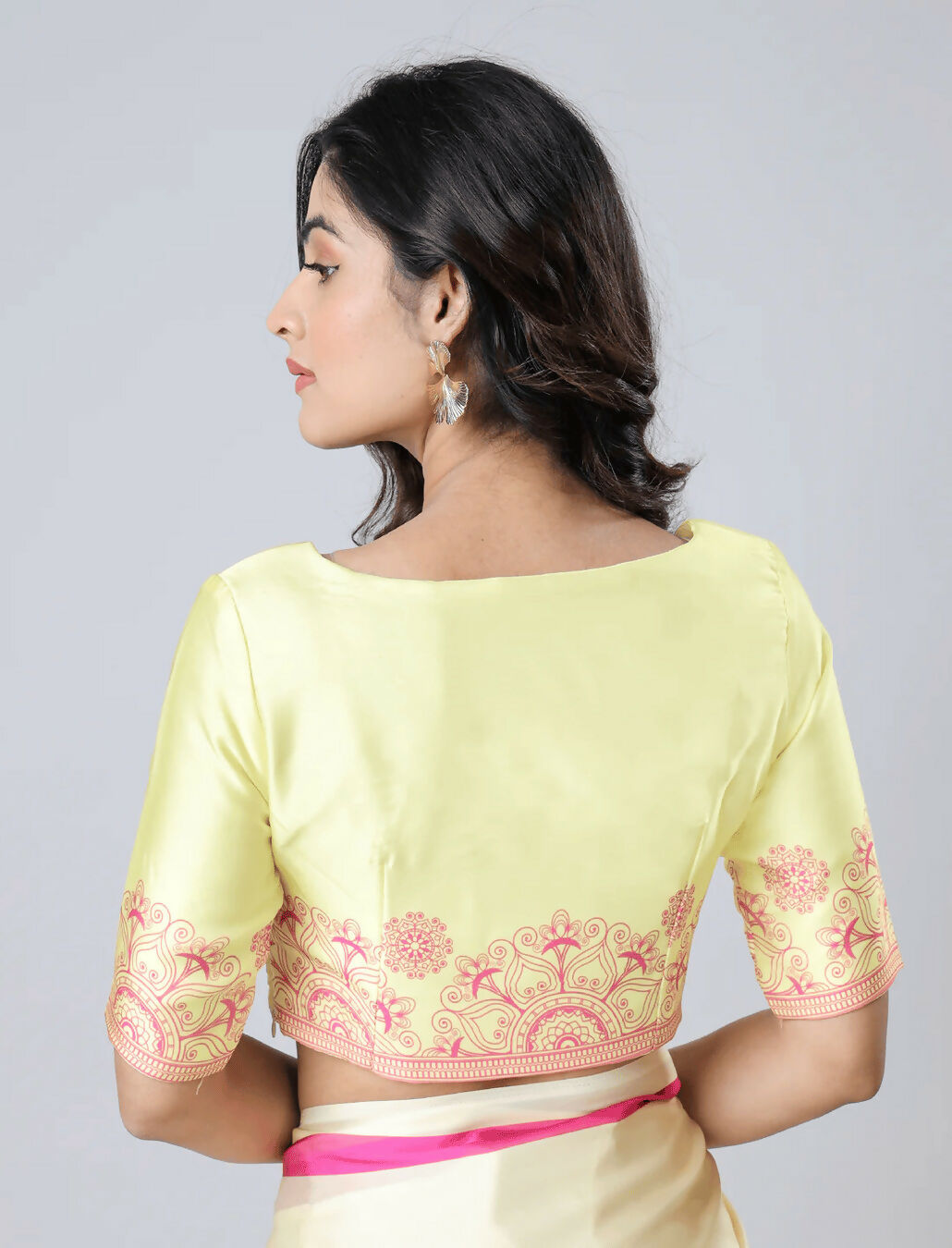 Vastranavya Yellow Mandala Print Free Hand Ready to Wear Saree