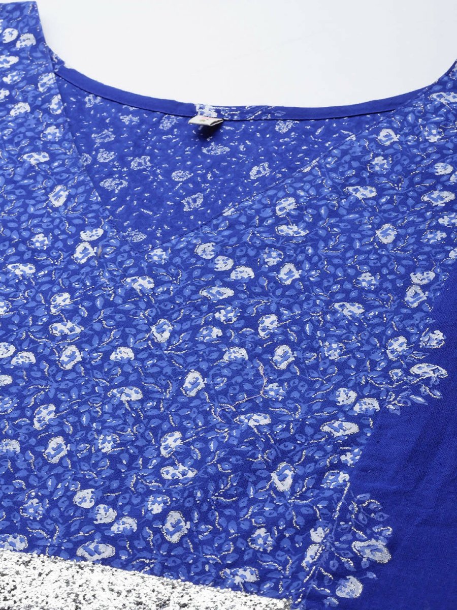 Ahalyaa Blue & White Floral Print Floral Kaftan Kurta