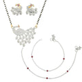 AanyaCentric Gold-Polished Mangalsutra Pendant Earring Set & Silver Plated Anklet
