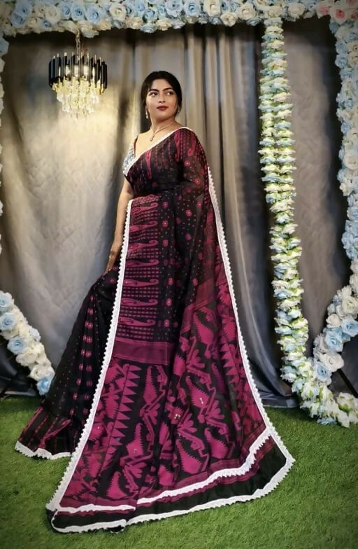 Exclusive Collection Beautiful Black Jaal Jamdani Saree