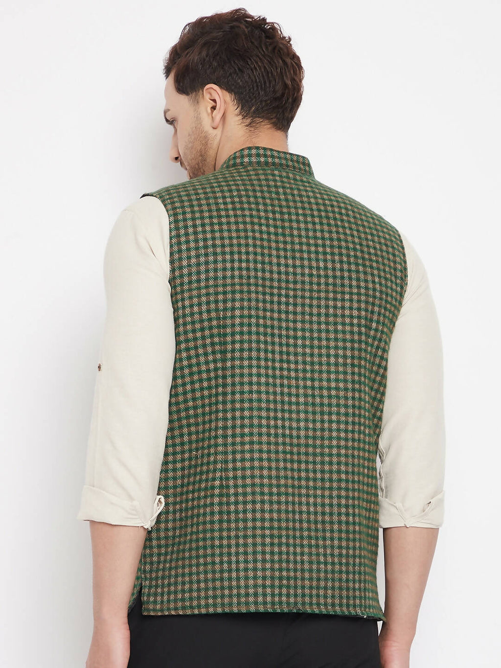 Even Apparels Green Wool Men Woven Nehru Jacket