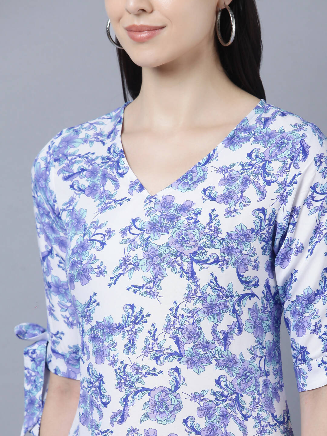 Myshka Women White Blue Printed A-Line Dress