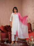 Ethnic Festive Wear Viscose Chanderi White Stitched Suit With Dupatta - Tanisha