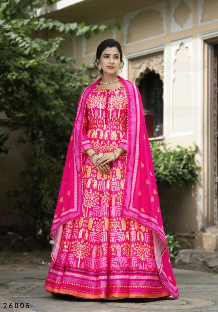 Wedding Designer Pink Soft Dola Silk Anarkali suit with Dupatta - Samanta