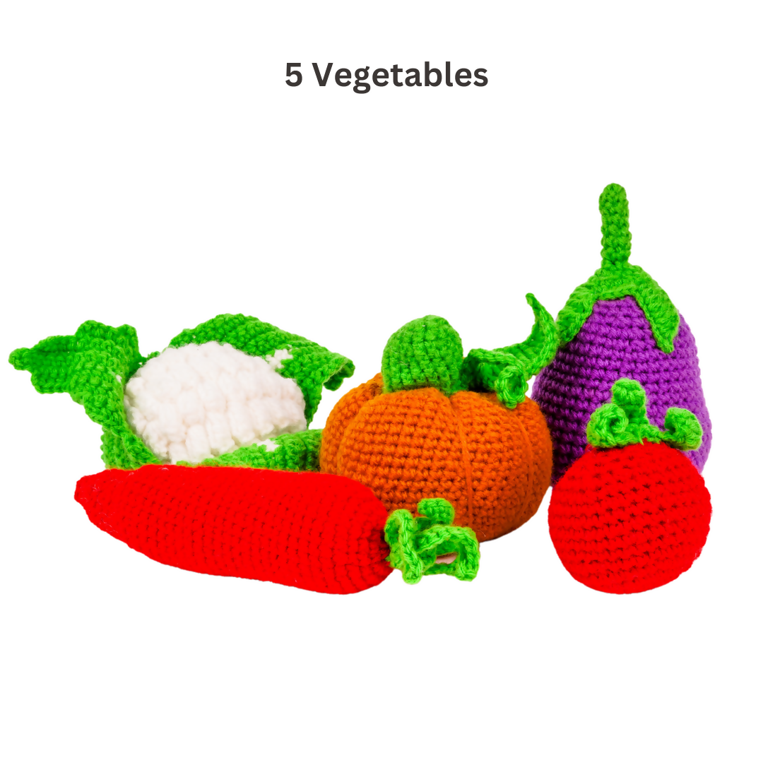 Nesta Toys Crochet Fruits & Vegetable Toys, Play Food for Kids (10 Pcs)