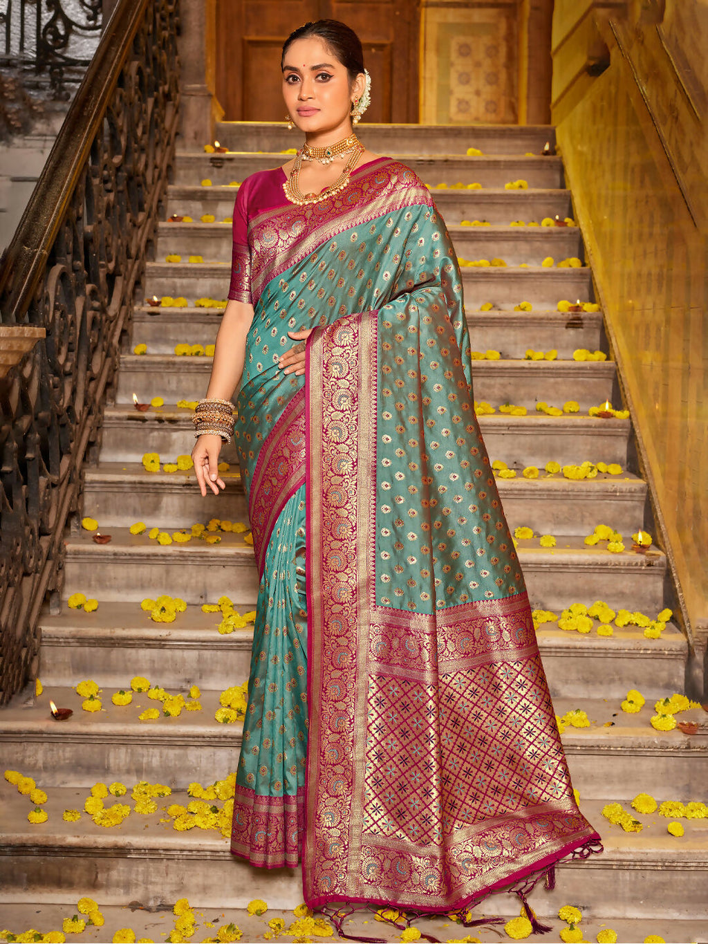 Shree Shyam Fashion Banarasi Silk Sea Green Saree