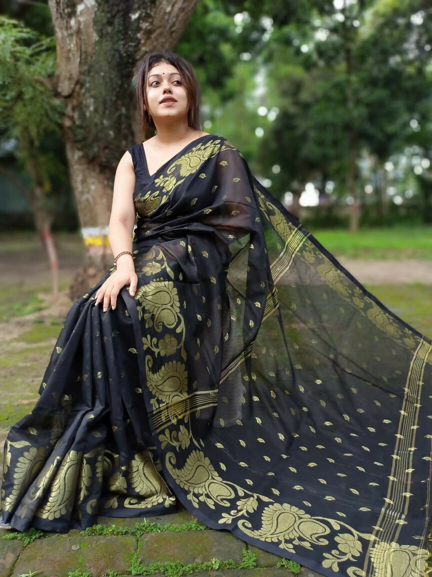 Exclusive Collection Black Beautiful Cotton Silk Saree