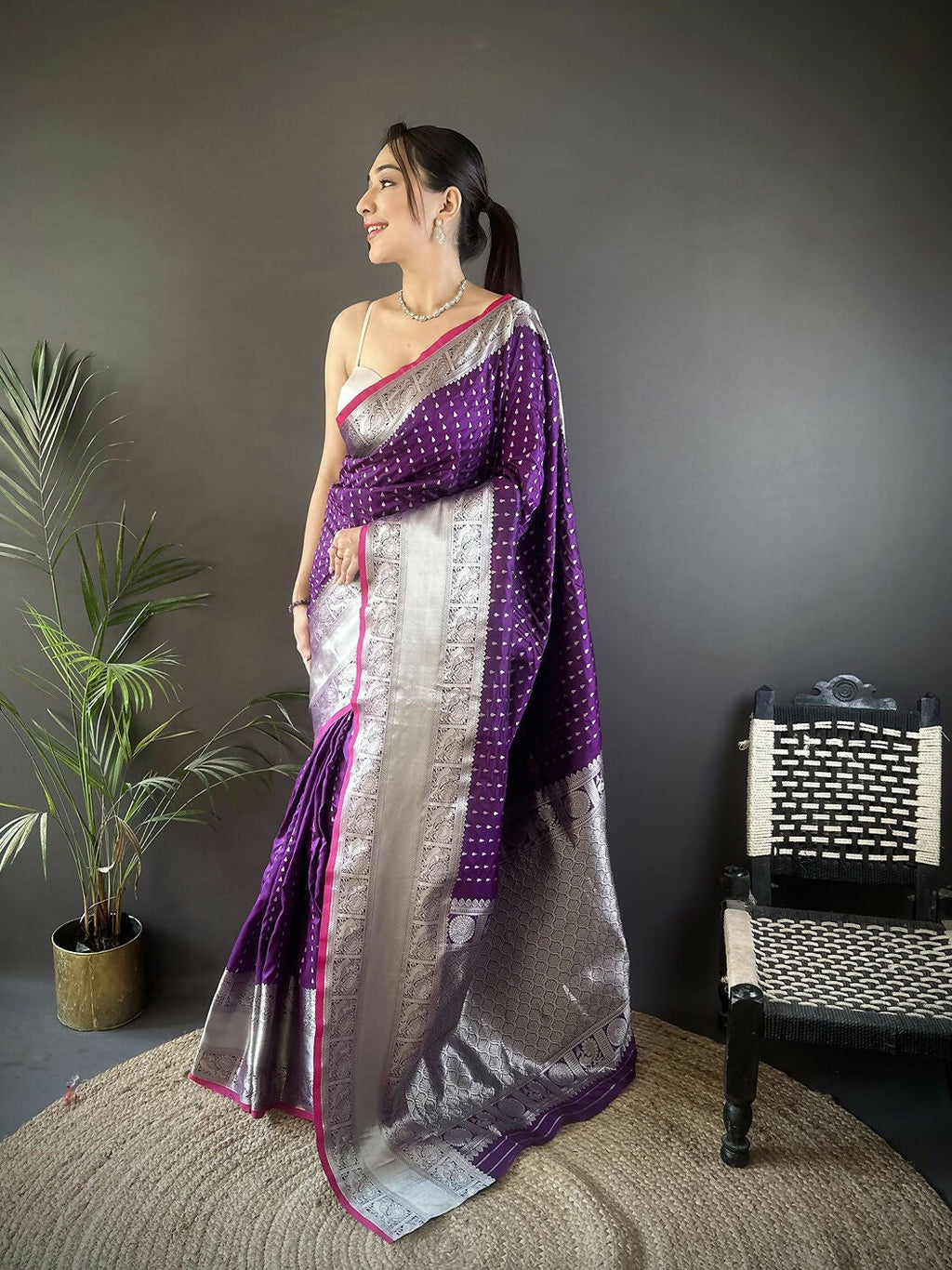Joban Fashion Purple Small Butti Banarasi Silk Sarees