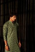 Green viscose Chikankari Embroidery Work Men's Traditional Kurta Set - Mahotsav