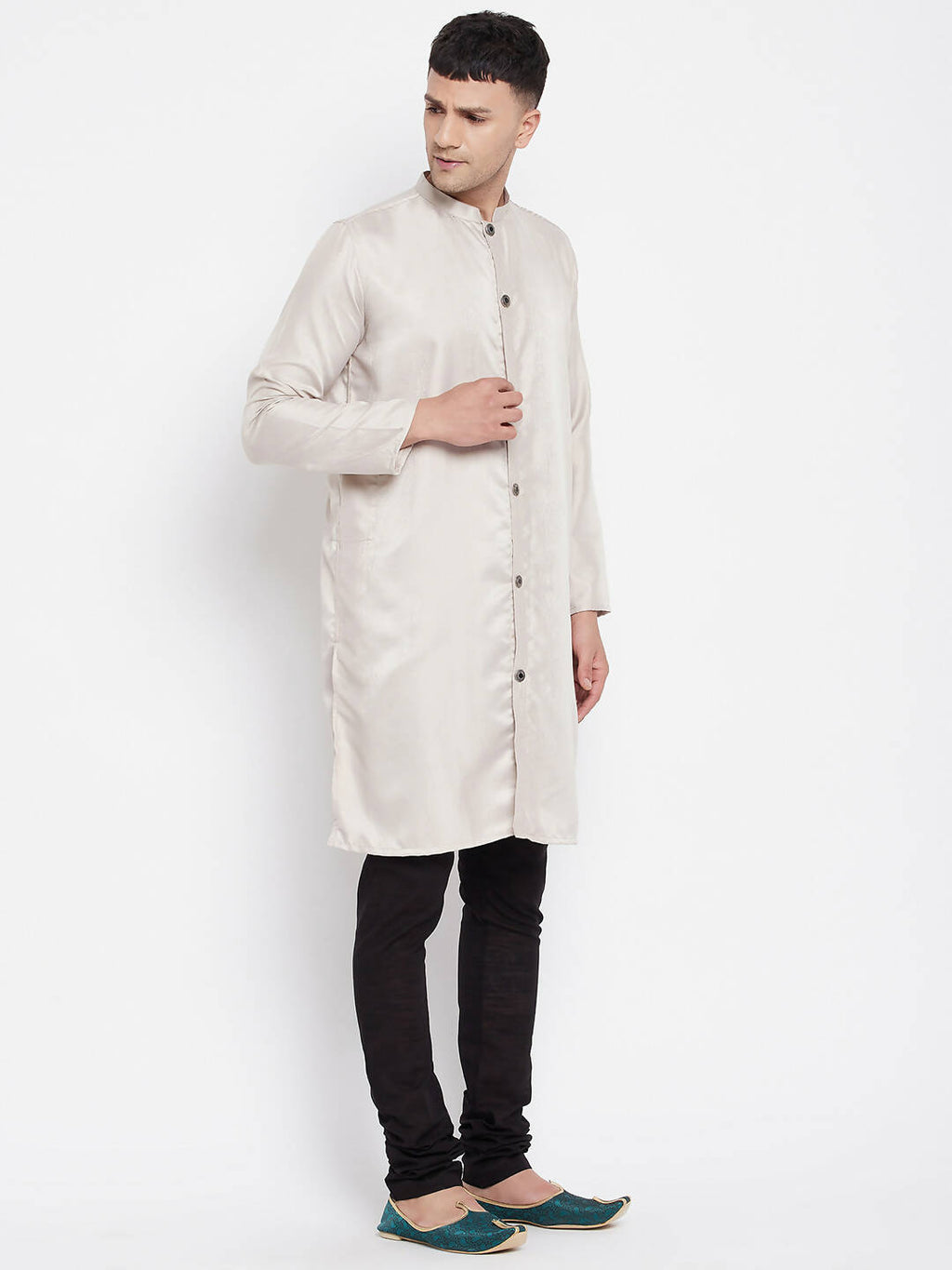 Even Apparels Beige Rayon Men's Sherwani Kurta With Open Front