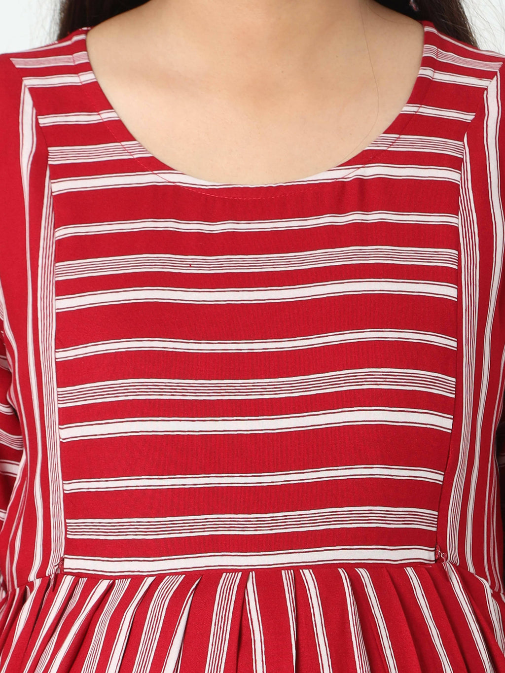 Manet Three Fourth Maternity Dress With Concealed Zipper Nursing Access - Red