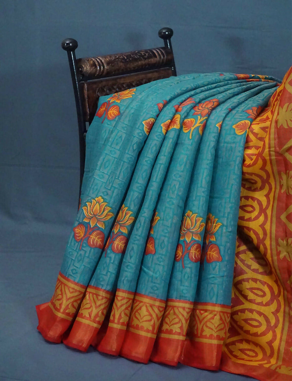 Sea Blue And Orange Cotton Brasson Saree For Office/Regular Wear By Gayathri Reddy Designer Studio