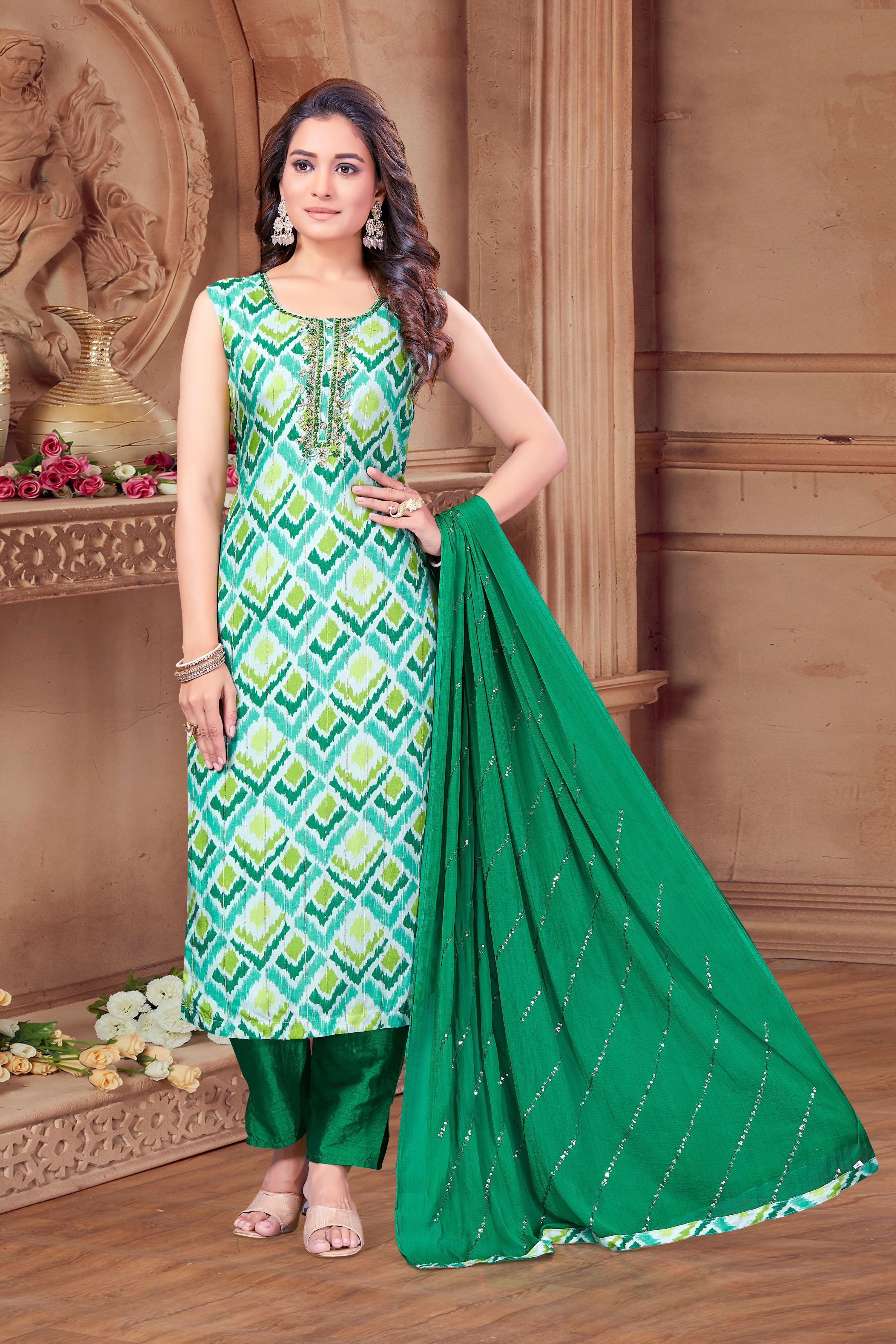 Joban Fashion Green Georgette Hand Work Kurta Set