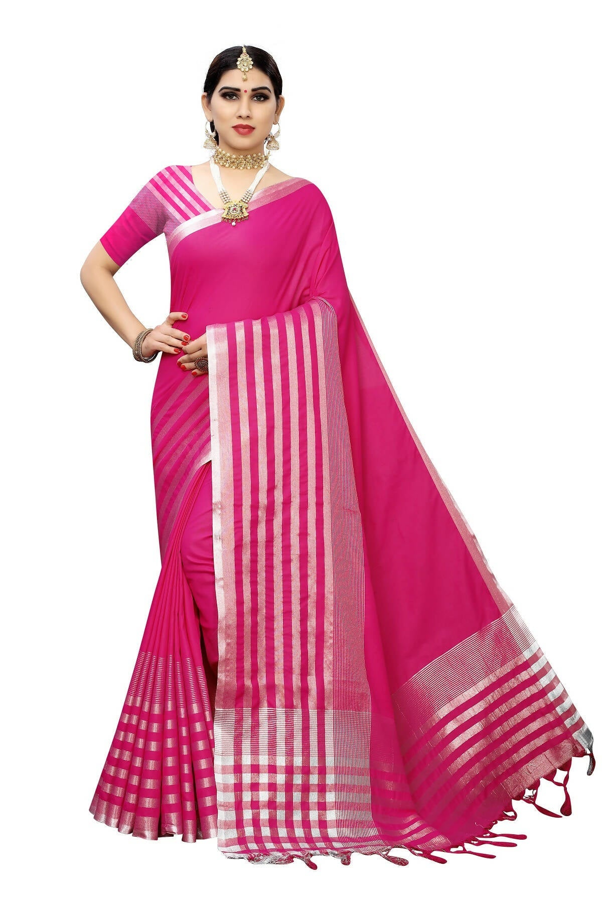 Vamika Pink Cotton Silk Weaving Saree (Twitter Pink)