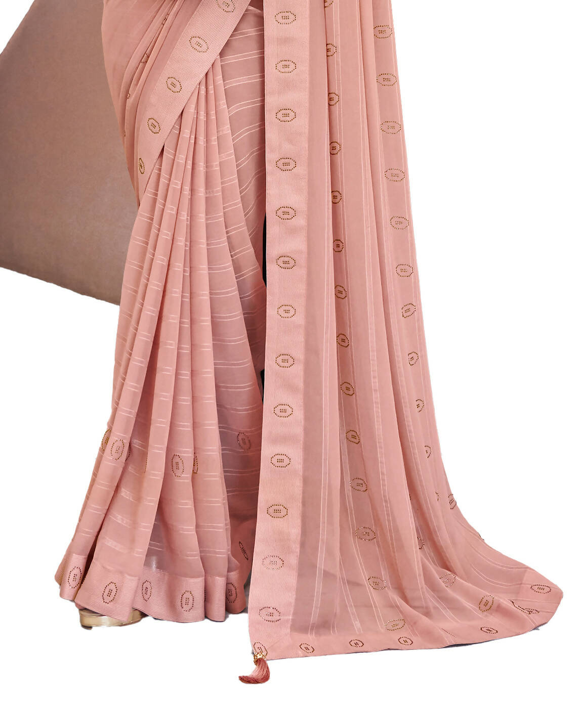 Peach Georgette Swaroski Work Saree With Unstitched Blouse Piece - Juhi