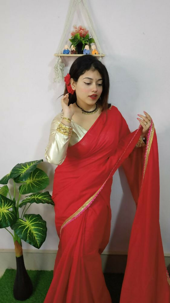 Exclusive Collection Beautiful Khadi Cotton Handloom Saree With Beautiful Zari Border - Red