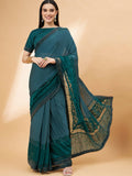 Green Lycra Flock Work, Seuqins Embroidery, Handwork Shoulder Butta Saree - Norita Hit Design