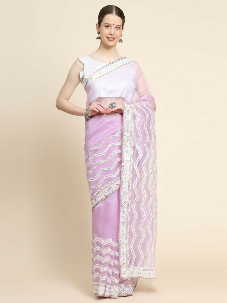 Vamsee Banno Lehriya Lavender Organza Saree