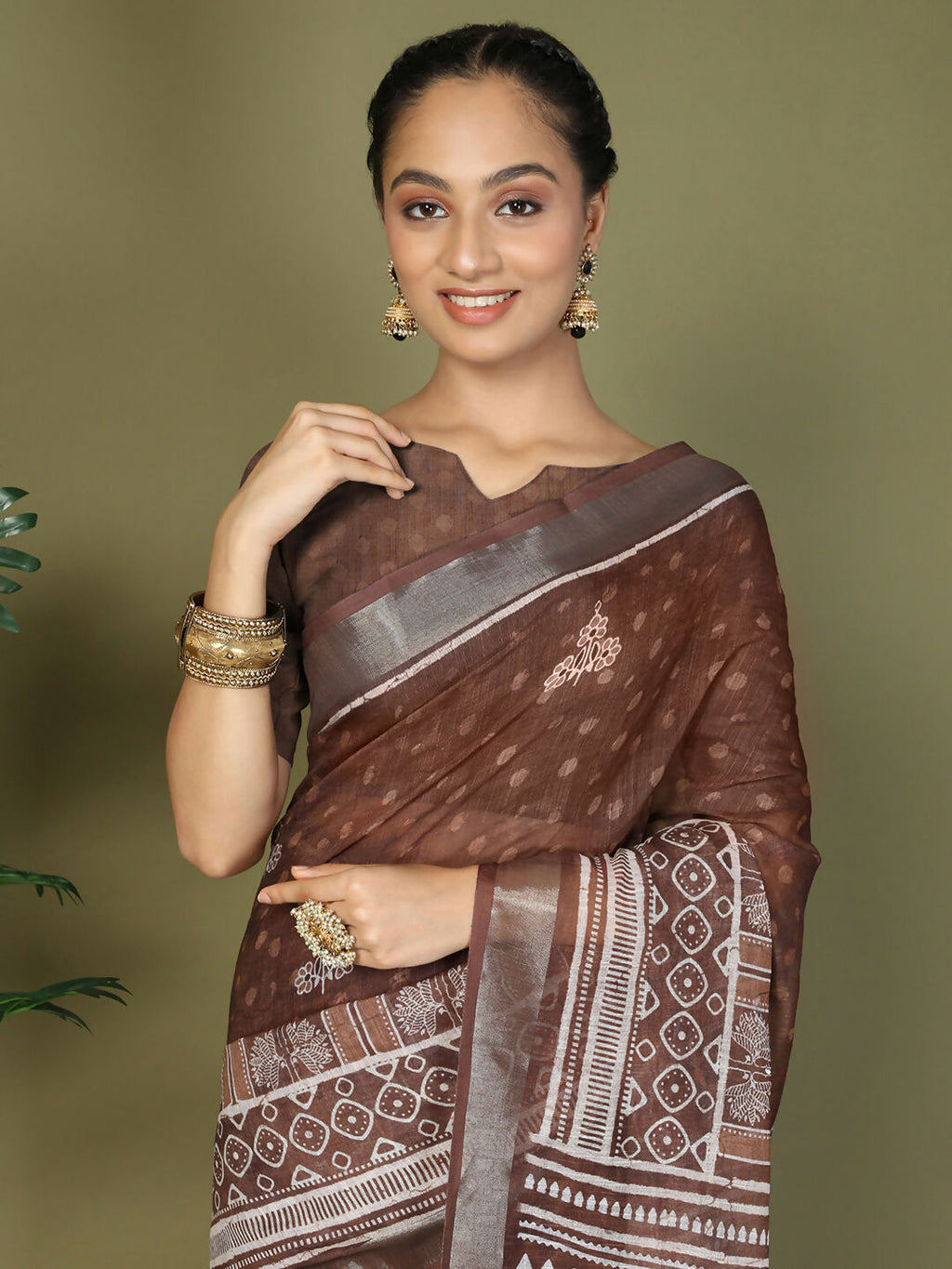 Shree Shyam Fashion Cotton Brown Saree