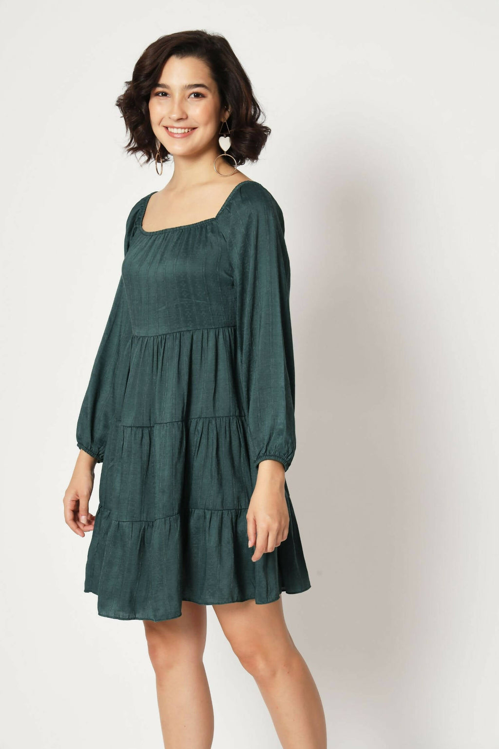 Teal Viscose Solid Design Flared Dress - Shivani