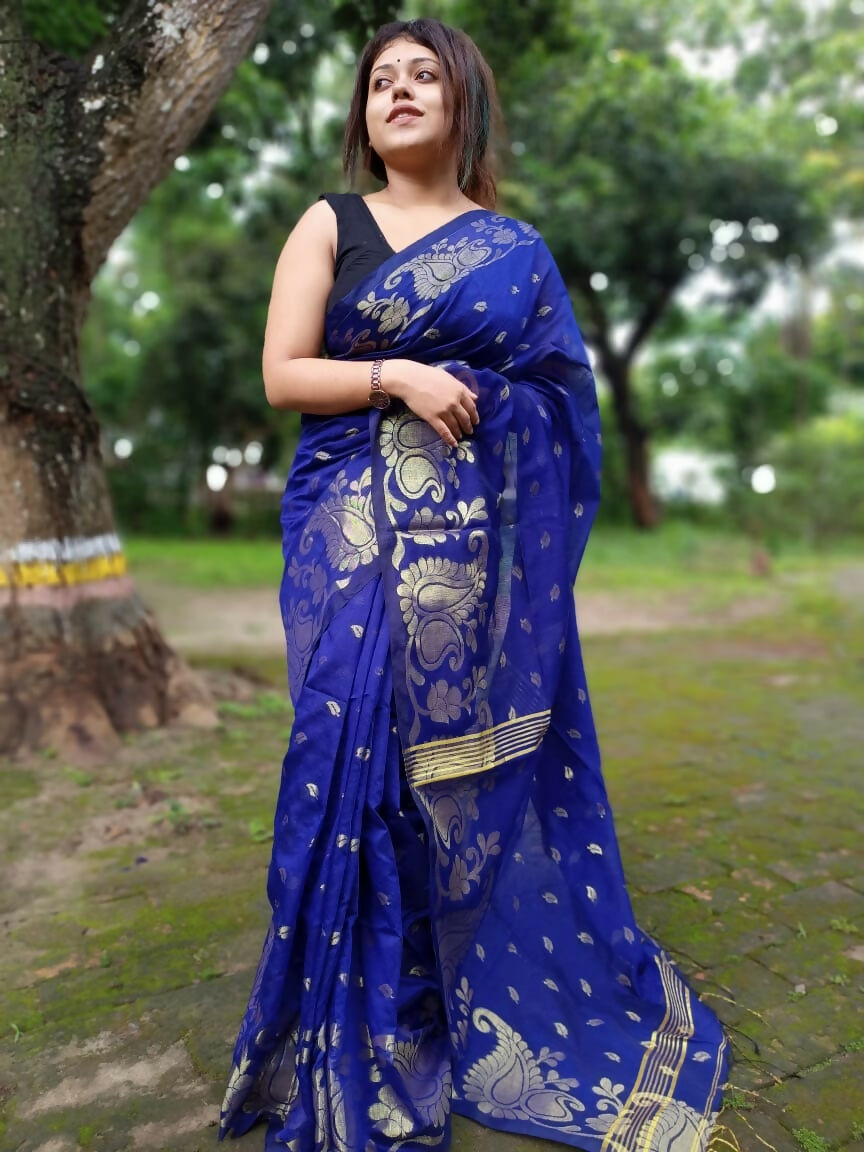Exclusive Collection Blue Beautiful Cotton Silk Saree