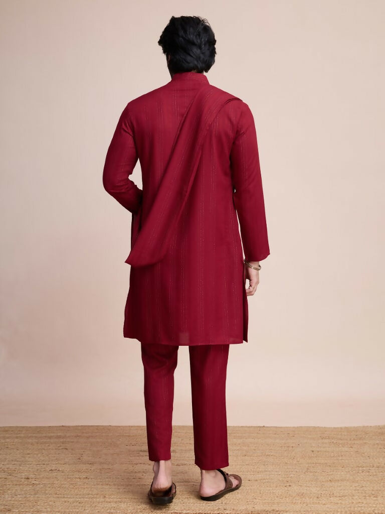 Vastranavya Traditional Festival Wear Viscose Thread & Sequence Embroidered Work Kurta Pant Set - Maroon