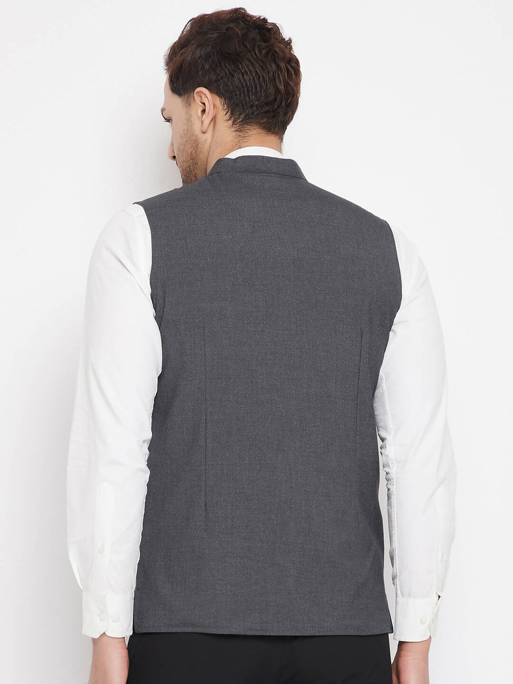 Even Apparels Men's Grey Merino Nehru Jacket-Contrast Lining-Free Pocket Square