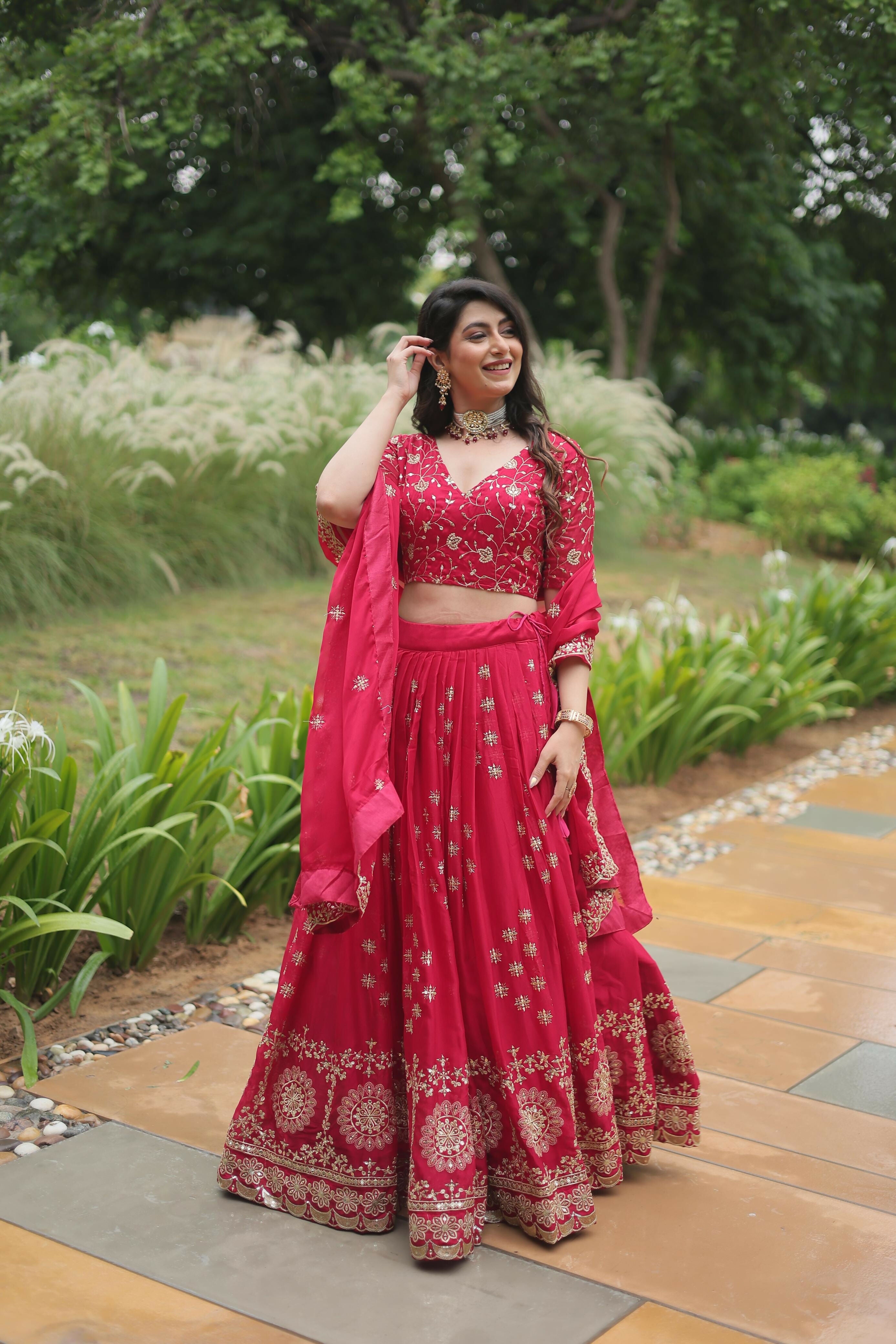 Lorenvalley Ranipink Rangoli Silk Heavy Sequins & Thread Embroidered work Lehenga Choli