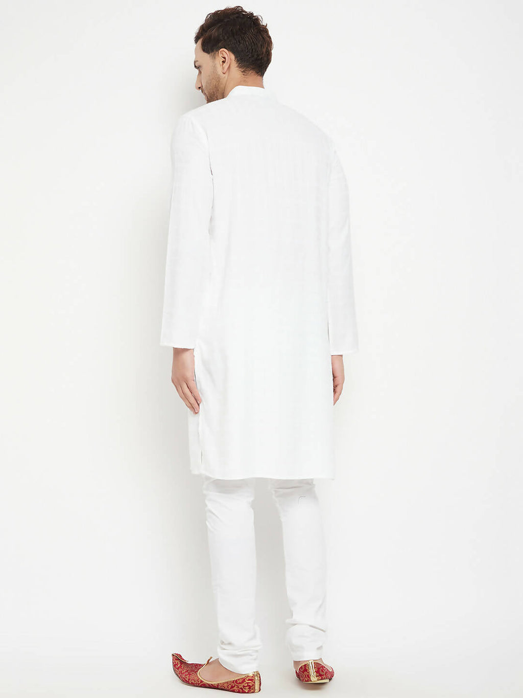 Even Apparels White Viscose Long Men's Kurta With Band Collar