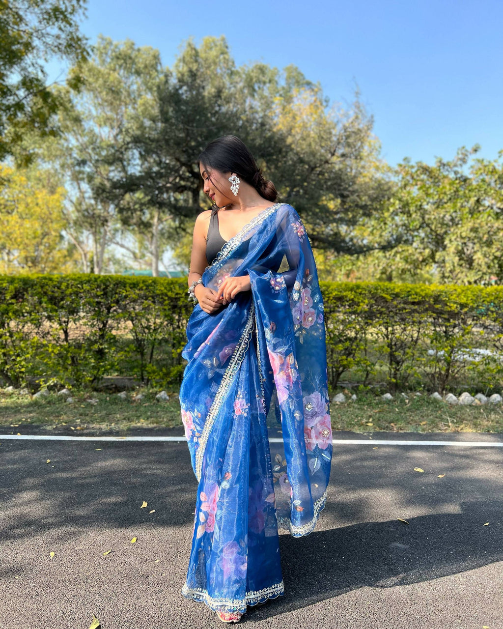 Vamsee Sia Blue Organza Saree