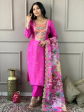 Partywear Designer Viscose Chanderi Pink Stitched Suit With Dupatta - Tanisha