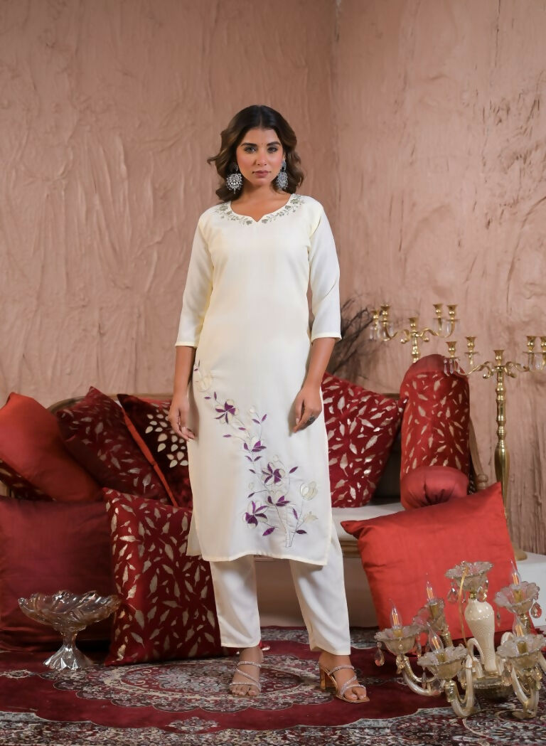 Festive Ethnic Viscose Rayon White Stitched Suit With Dupatta - Rashmika