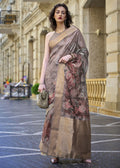 Lovely Brown & Grey Polly Brasso Designer Saree - Emponline