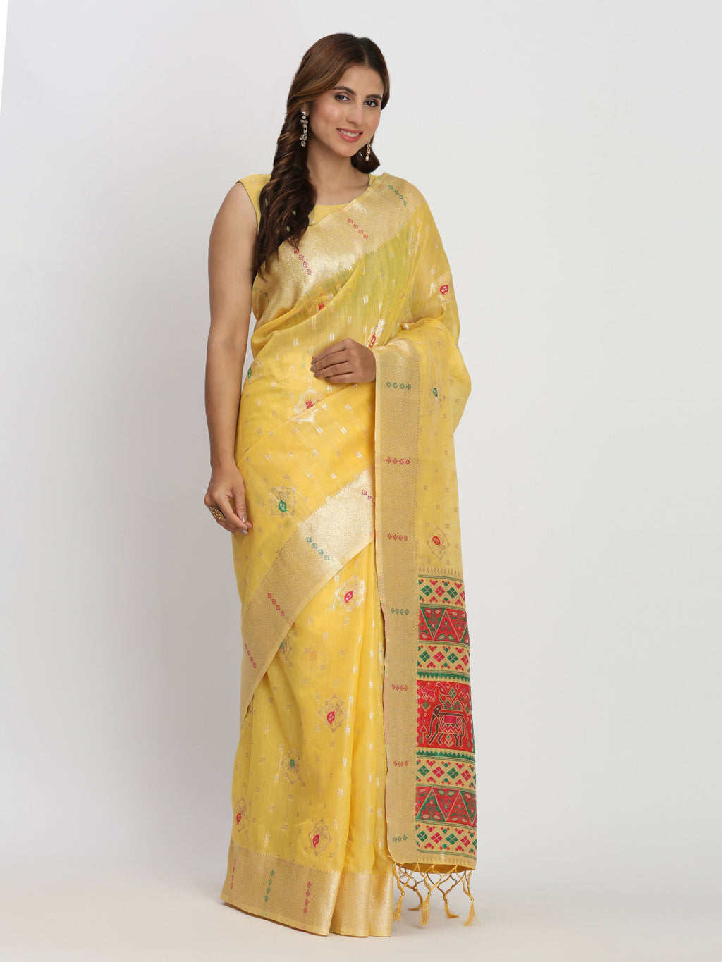 Shree Shyam Fashion Linen Cotton Yellow Saree