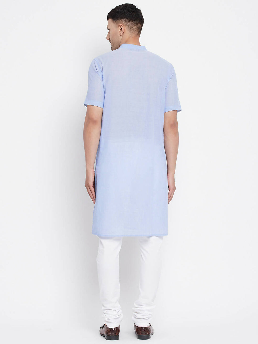 Even Apparels Blue Pure Cotton Men's H/S Kurta With Band Collar