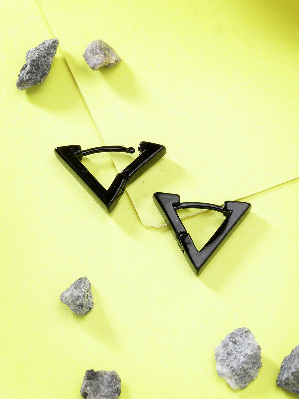 NVR Men's Black Rhodium-Plated Geometric Shape Stainless Steel Studs Earring