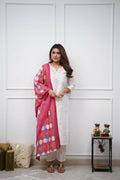 The52 Off White Beautiful Embroidered Viscose Chanderi Fabric Straight Kurta Pant with Dupatta Set