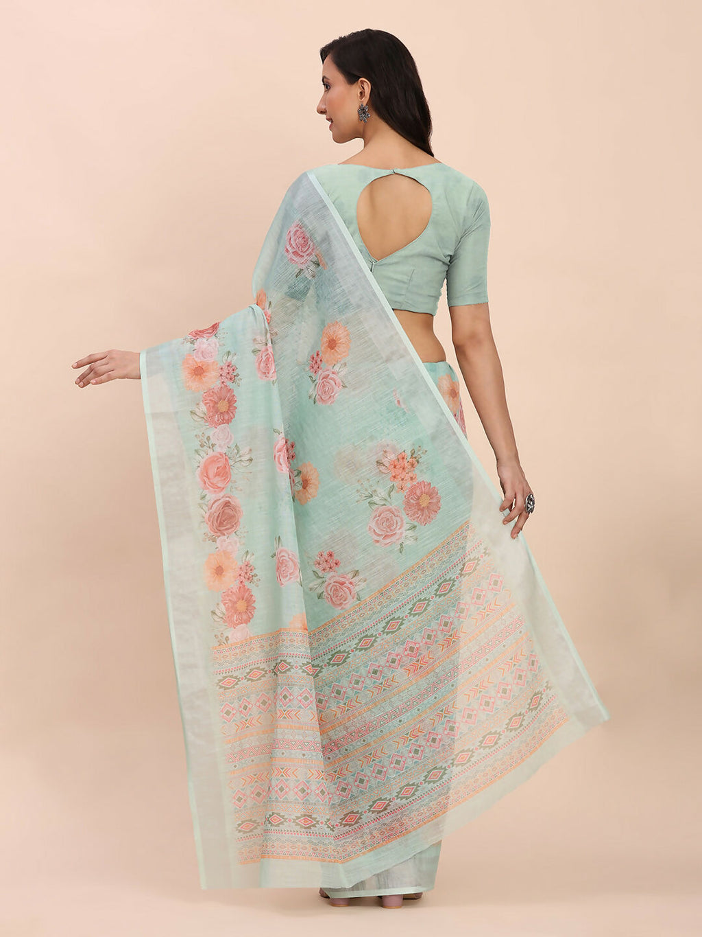 Shree Shyam Fashion Linen Cotton Sea Green Saree