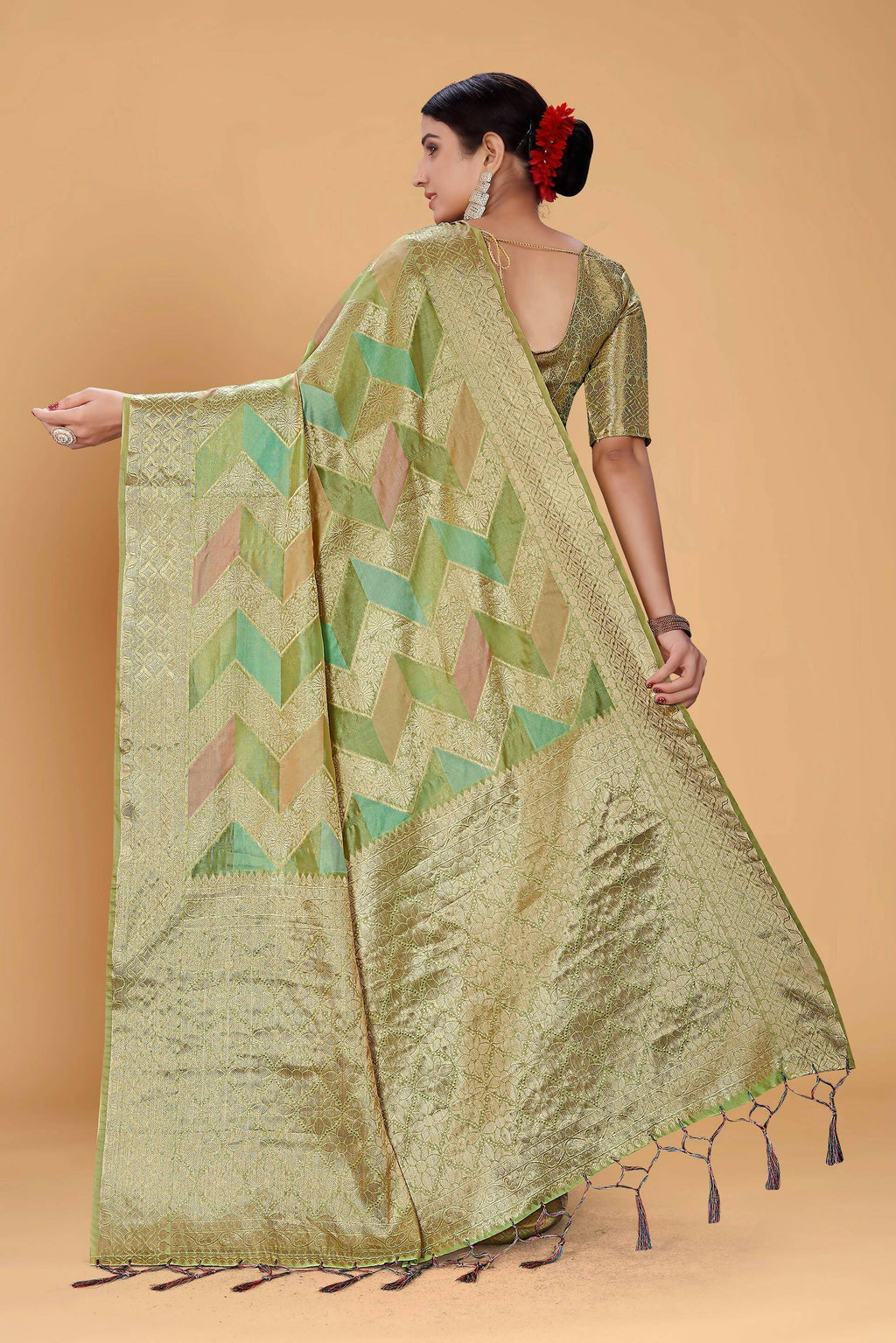 Mustard Soft Organza Woven Design Saree With Unstitched Blouse Piece - Zaara