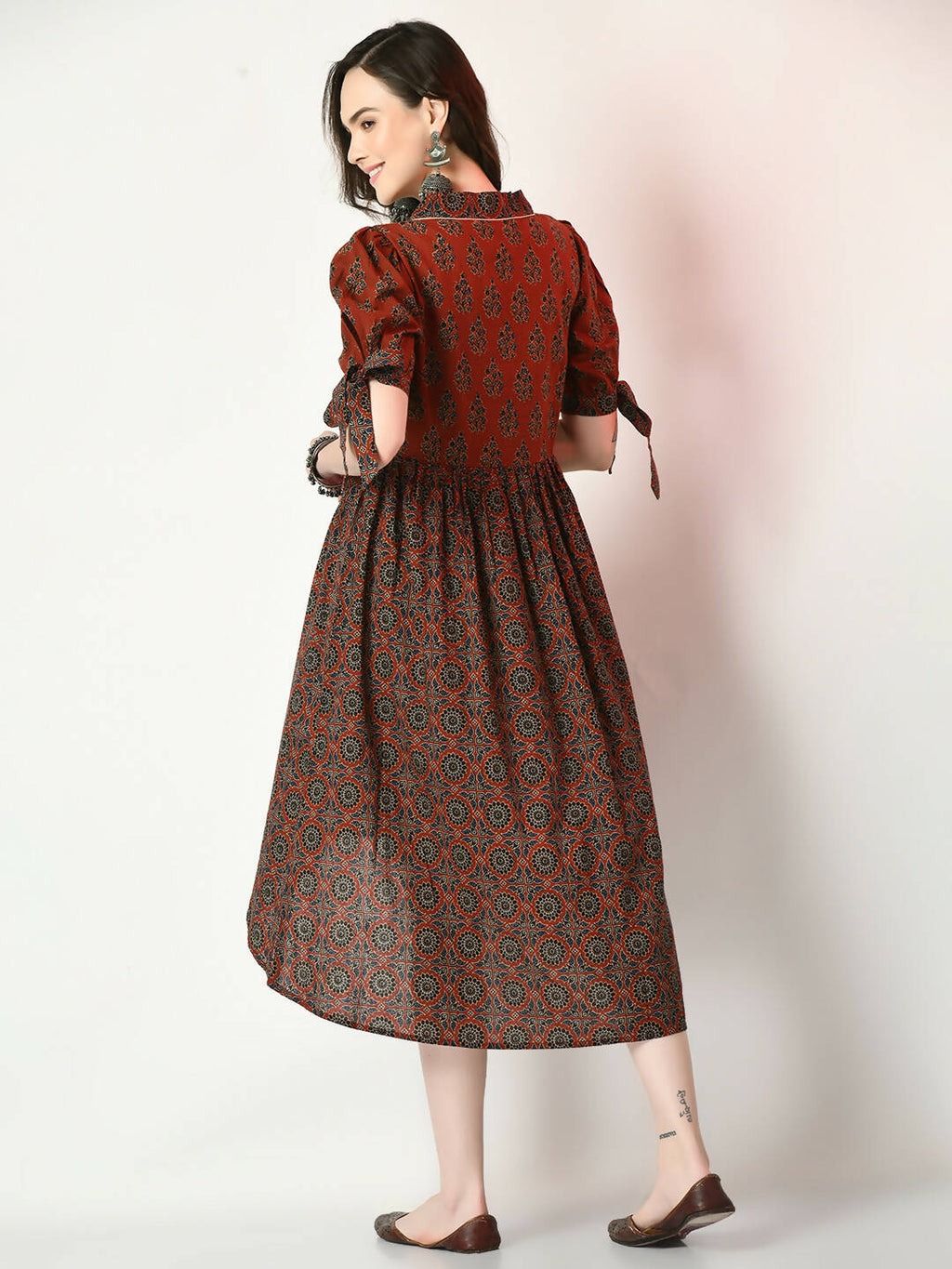 Myshka Women's Rust Empire Printed Dress