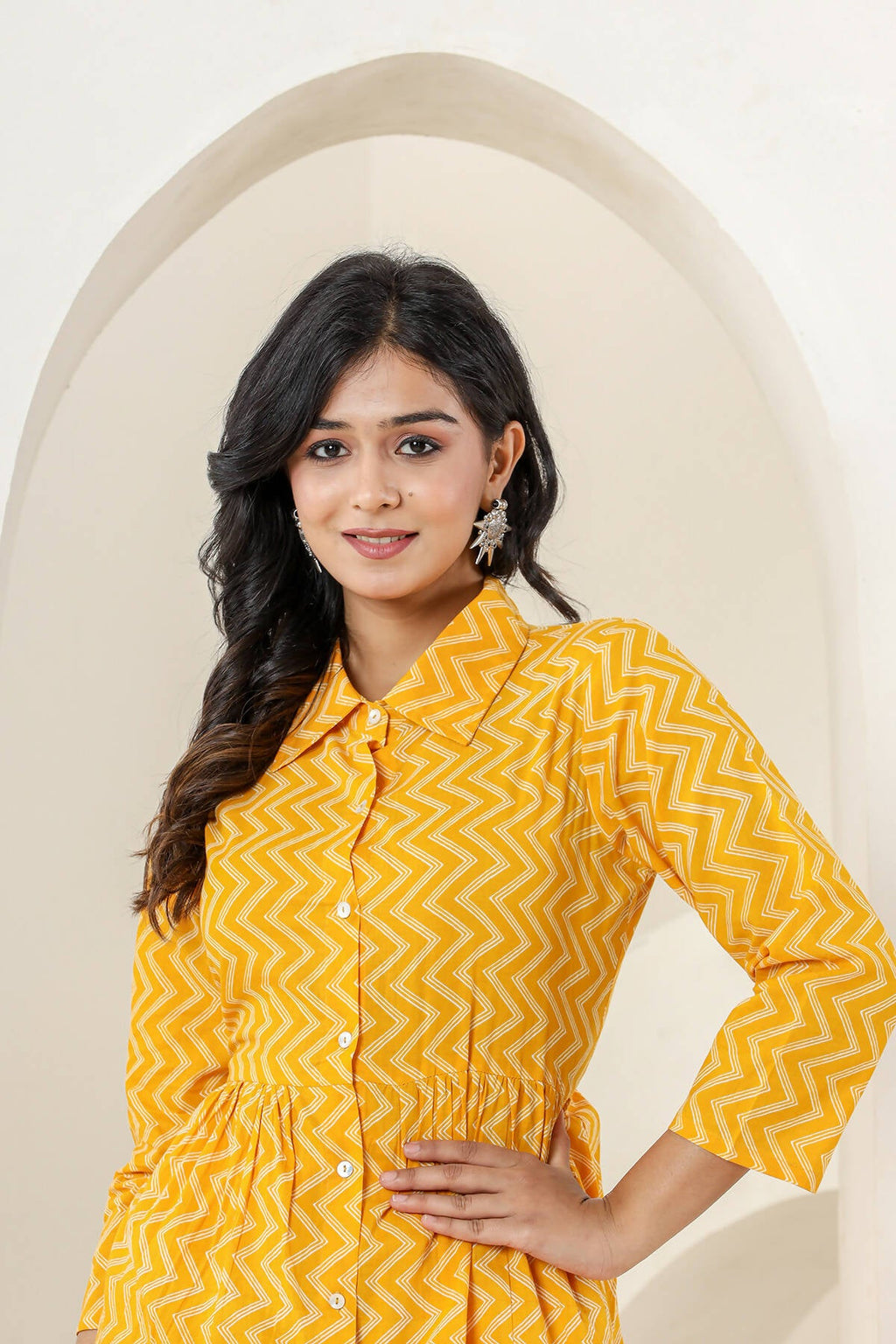Kaajh Women's Yellow Zigzag Print Cotton Co-ord Set