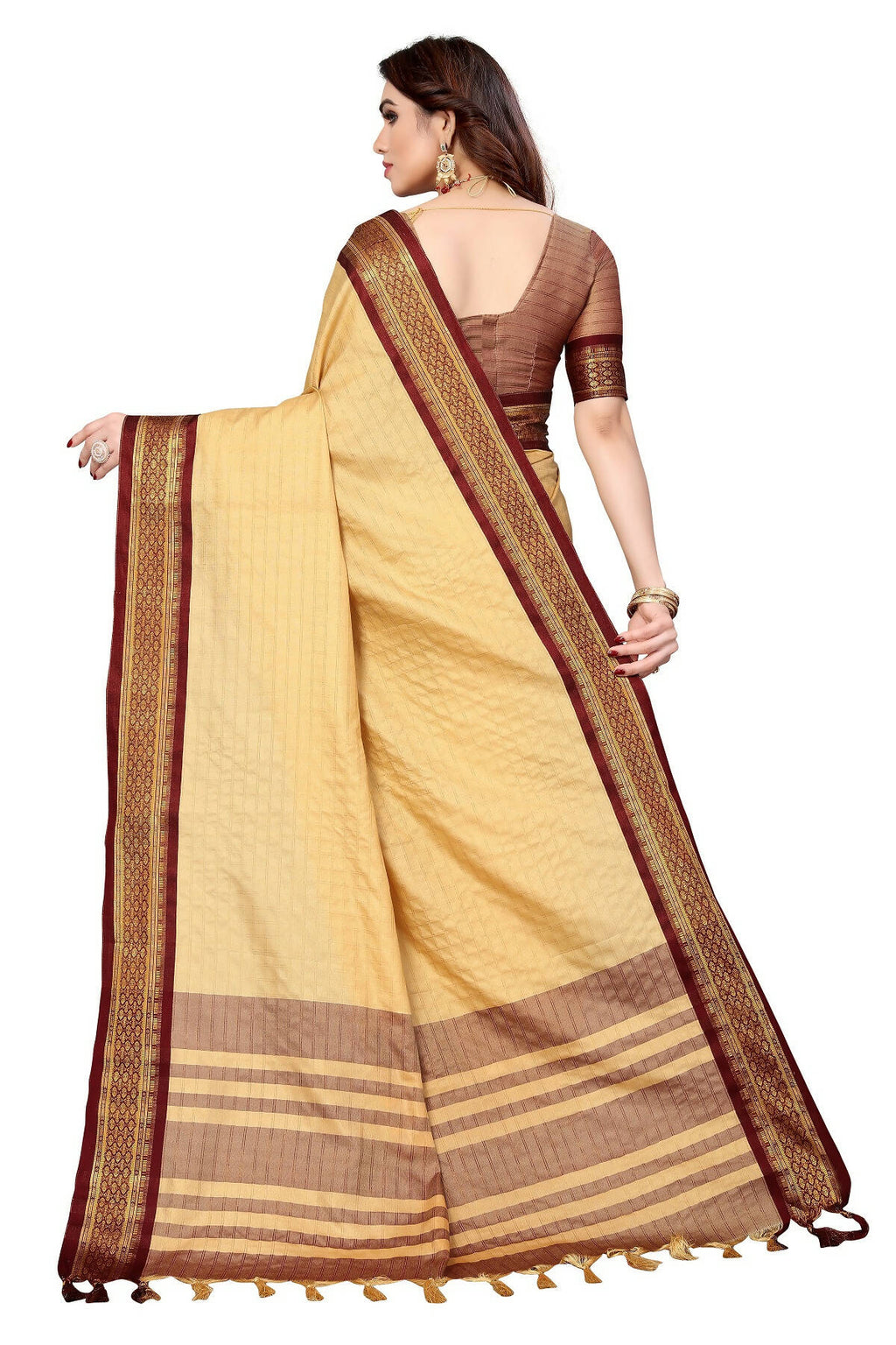 Vamika Weaving Cream Cotton Silk Saree